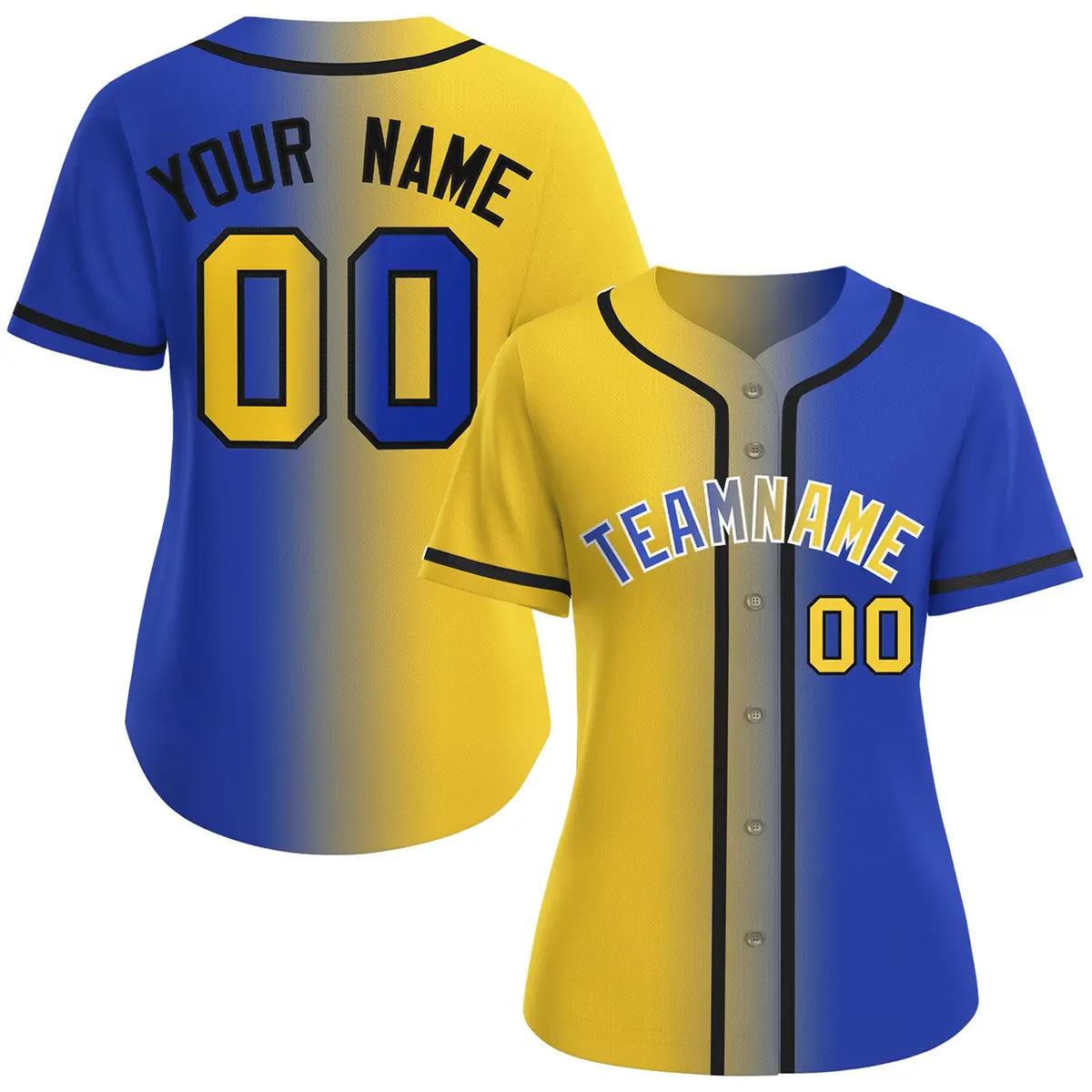 Women's Gold Royal-White Gradient Fashion Baseball Jersey