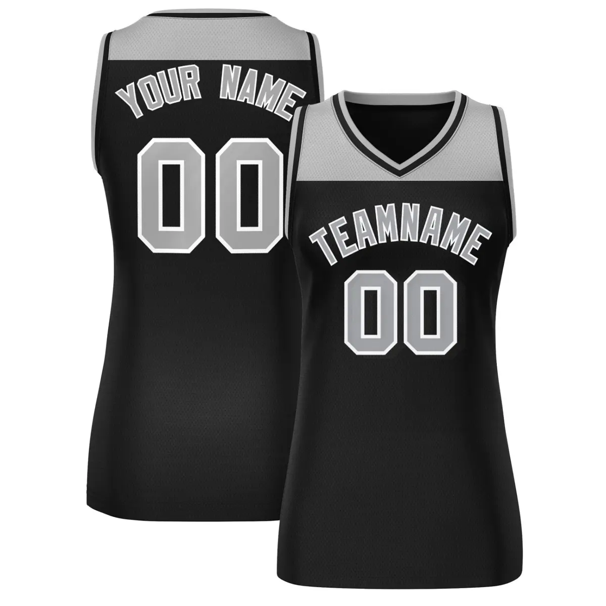 Women's Gray Black Color Block Mesh Basketball Jersey