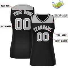 Women's Gray Black Color Block Mesh Basketball Jersey 2