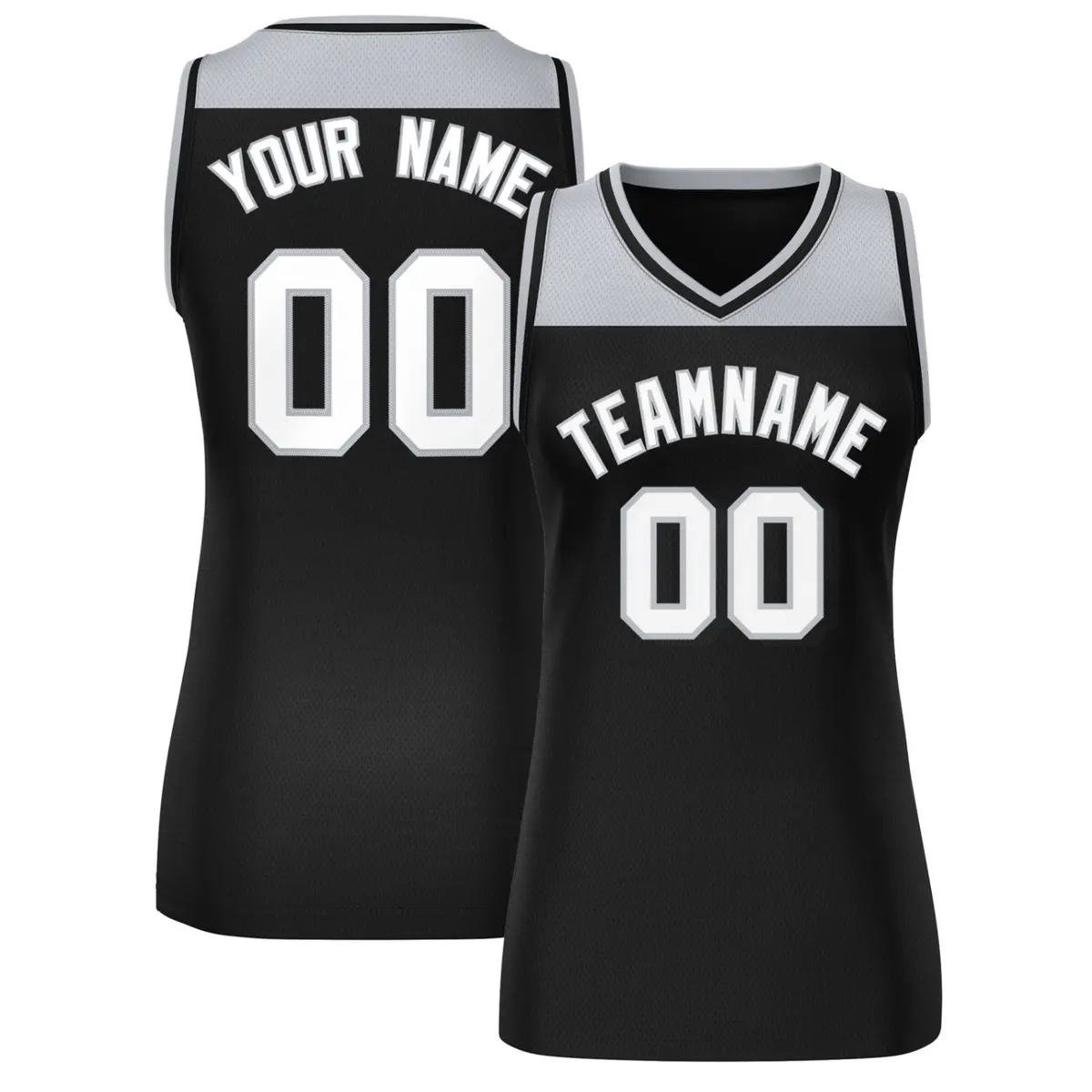 Women's Gray Black Color Block Mesh Basketball Jersey