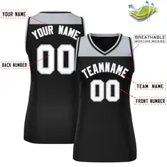 Women's Gray Black Color Block Mesh Basketball Jersey 2