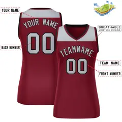 Women's Gray Crimson Color Block Mesh Basketball Jersey 2