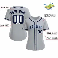 Women's Gray Navy White Classic Baseball Jersey 2
