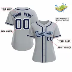 Women's Gray Navy White Classic Baseball Jersey 2