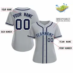 Women's Gray Navy White Classic Baseball Jersey 2