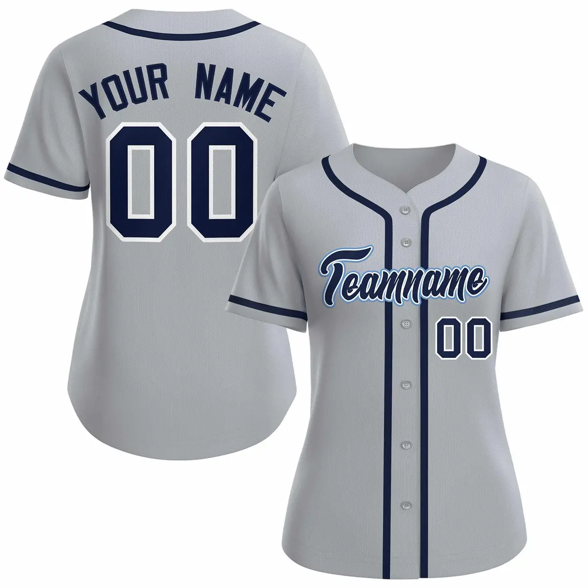 Women's Gray Navy White Classic Baseball Jersey
