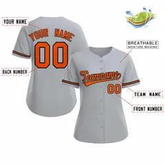 Women's Gray Orange Black Classic Style Baseball Jersey 2