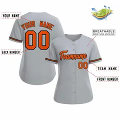 Women's Gray Orange Black Classic Style Baseball Jersey 2