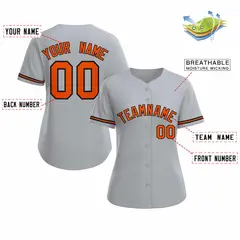 Women's Gray Orange Black Classic Style Baseball Jersey 2