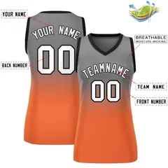 Women's Gray Orange Gradient Mesh Basketball Jersey 2