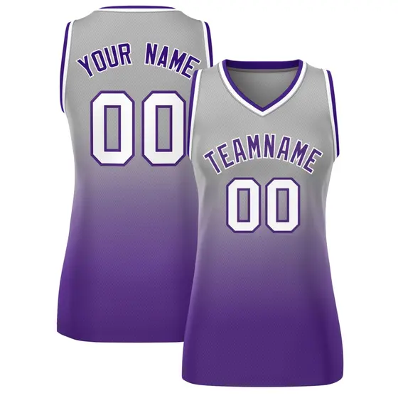 Women's Gray Purple Gradient Mesh Basketball Jersey