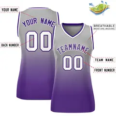 Women's Gray Purple Gradient Mesh Basketball Jersey 2