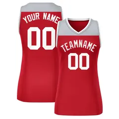 Women's Gray Red Color Block Mesh Basketball Jersey