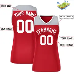Women's Gray Red Color Block Mesh Basketball Jersey 2