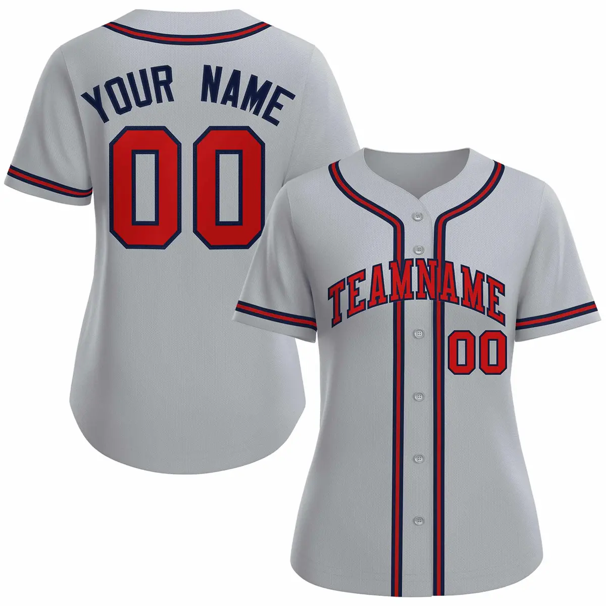 Women's Gray Red Navy Classic Baseball Jersey