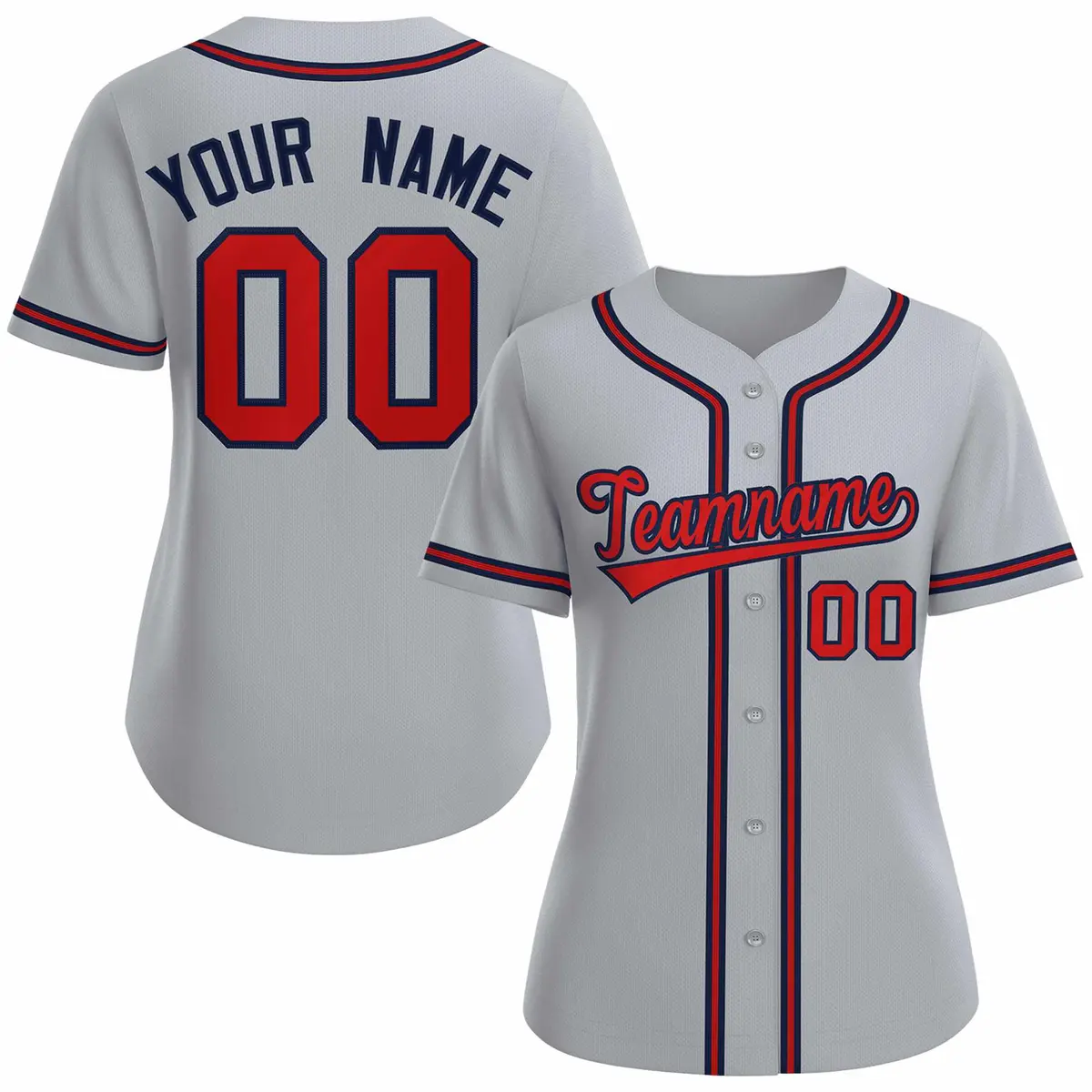 Women's Gray Red Navy Classic Baseball Jersey