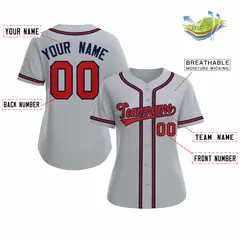 Women's Gray Red Navy Classic Baseball Jersey 2