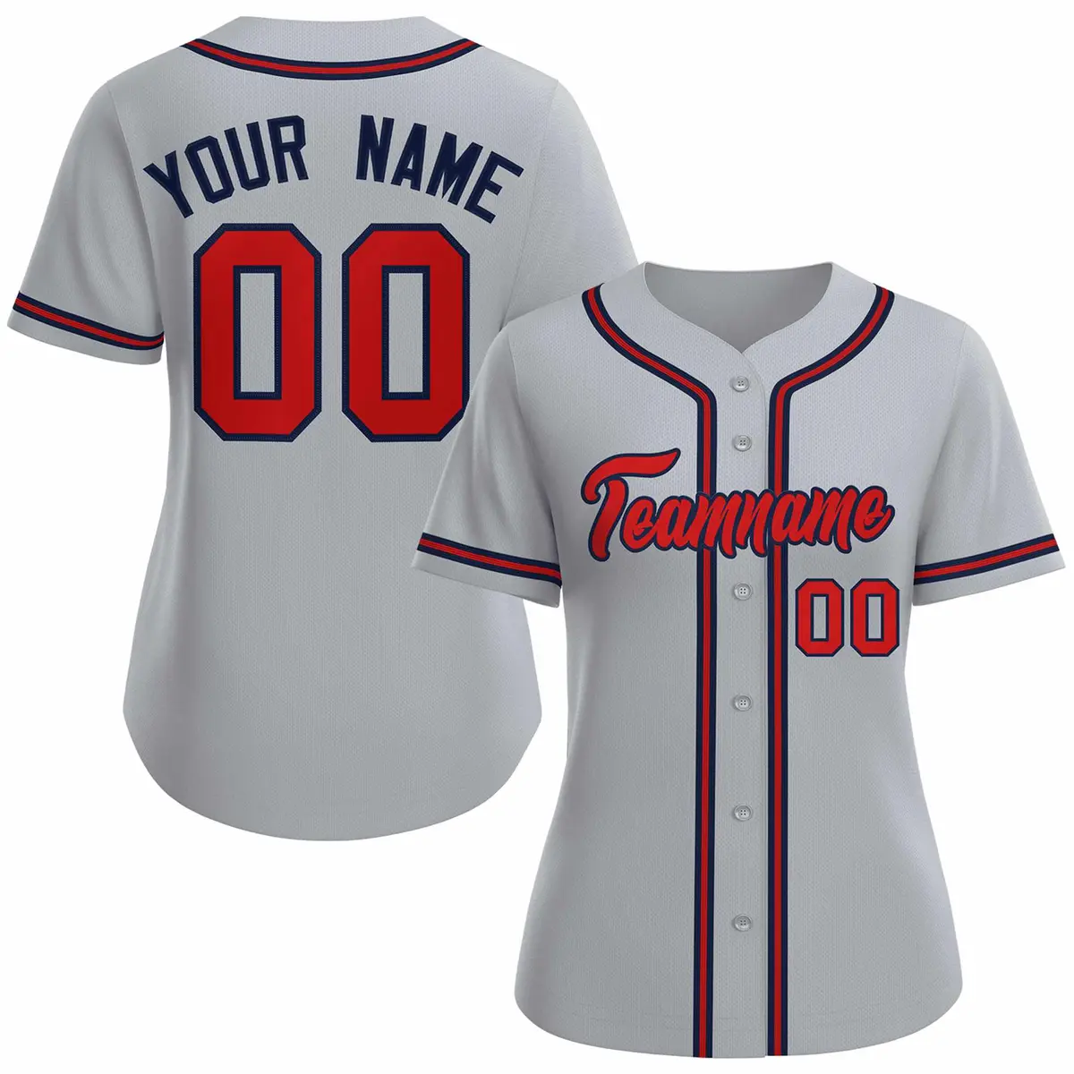 Women's Gray Red Navy Classic Baseball Jersey