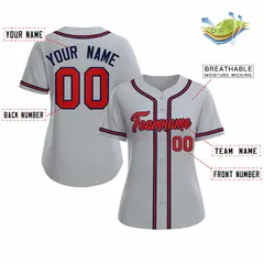 Women's Gray Red Navy Classic Baseball Jersey 2