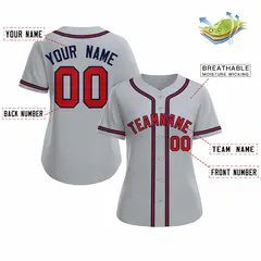 Women's Gray Red Navy Classic Baseball Jersey 2