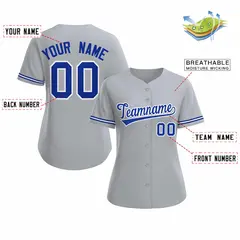 Women's Gray Royal White Classic Baseball Jersey 2
