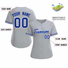 Women's Gray Royal White Classic Baseball Jersey 2
