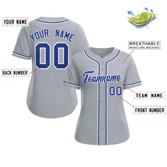 Women's Gray Royal-White Classic Baseball Jersey 2