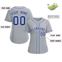 Women's Gray Royal-White Classic Baseball Jersey 2