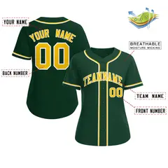 Women's Green Gold-White Classic Baseball Jersey 2