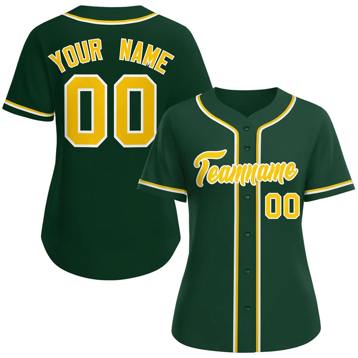 Women's Green Gold-White Classic Baseball Jersey