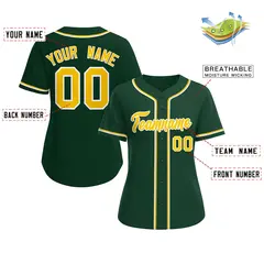 Women's Green Gold-White Classic Baseball Jersey 2