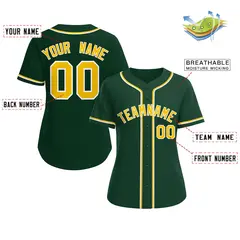 Women's Green Gold-White Classic Baseball Jersey 2