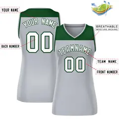 Women's Green Gray Color Block Mesh Basketball Jersey 2