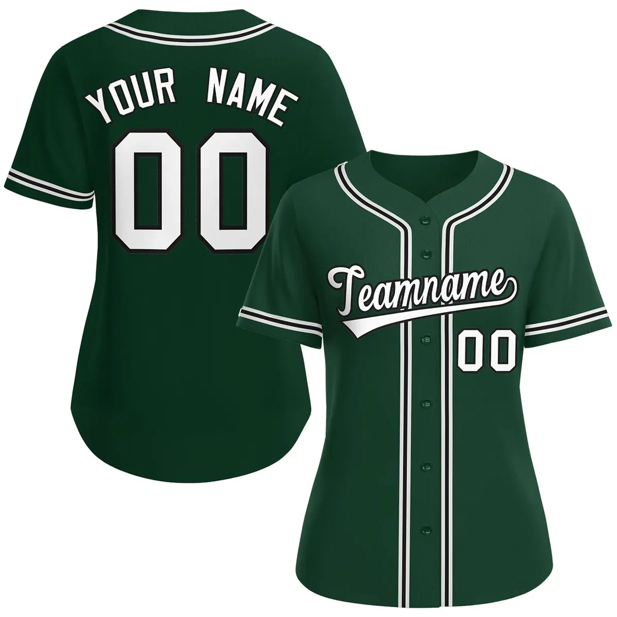 Women's Green White-Black Classic Baseball Jersey