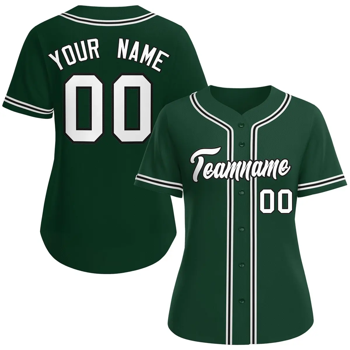 Women's Green White-Black Classic Baseball Jersey