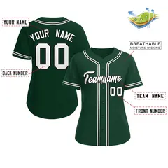 Women's Green White-Black Classic Baseball Jersey 2