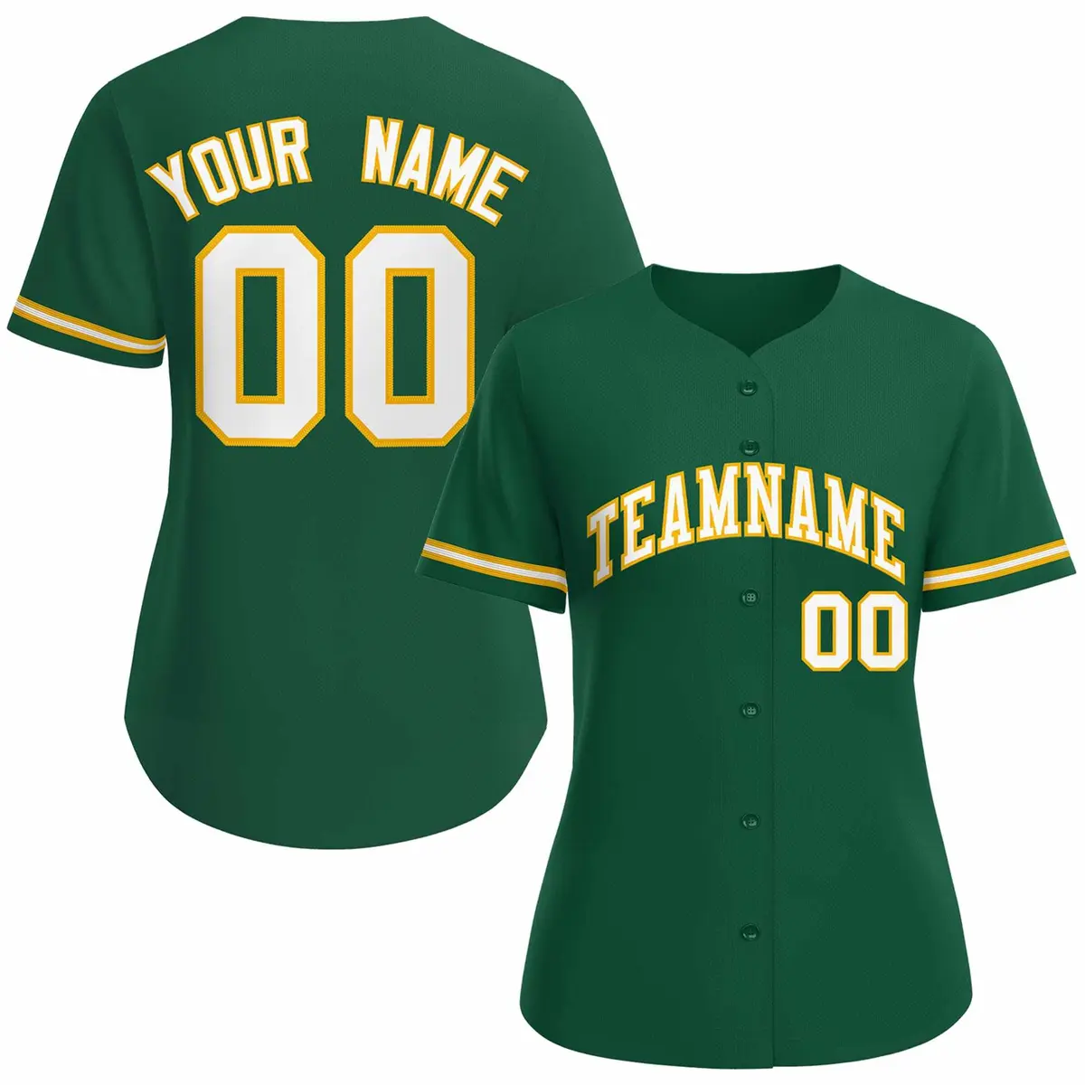 Women's Green White Gold Classic Baseball Jersey