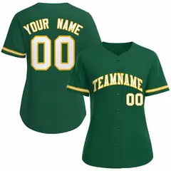 Women's Green White Gold Classic Baseball Jersey 1