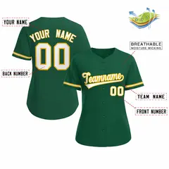 Women's Green White Gold Classic Baseball Jersey 2