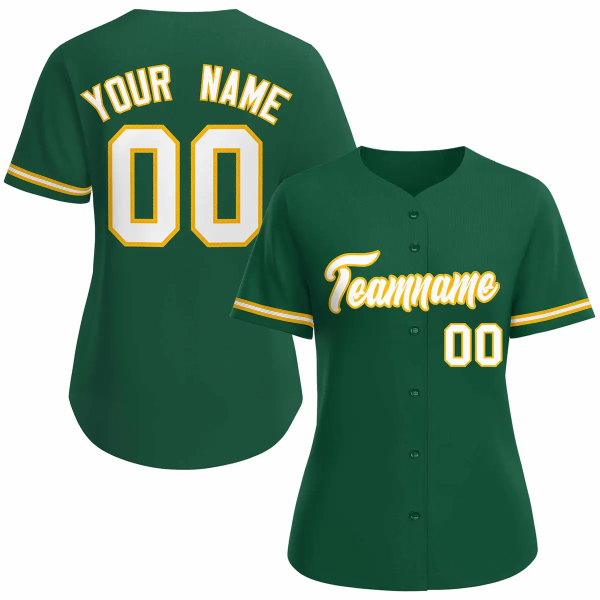 Women's Green White Gold Classic Baseball Jersey