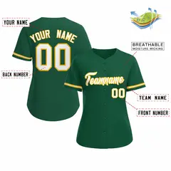 Women's Green White Gold Classic Baseball Jersey 2