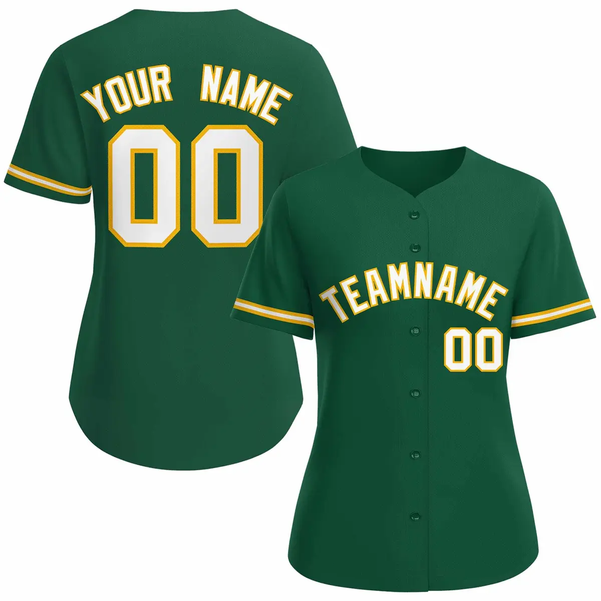 Women's Green White Gold Classic Baseball Jersey