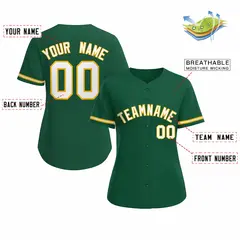 Women's Green White Gold Classic Baseball Jersey 2