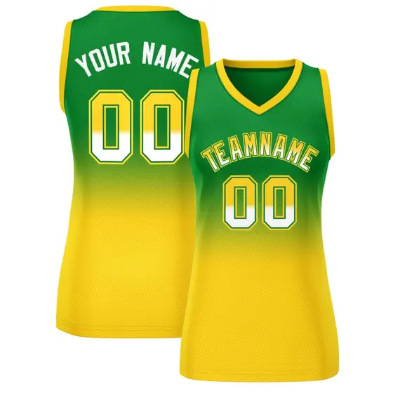 Women's Kelly Green Gold Gradient Mesh Basketball Jersey