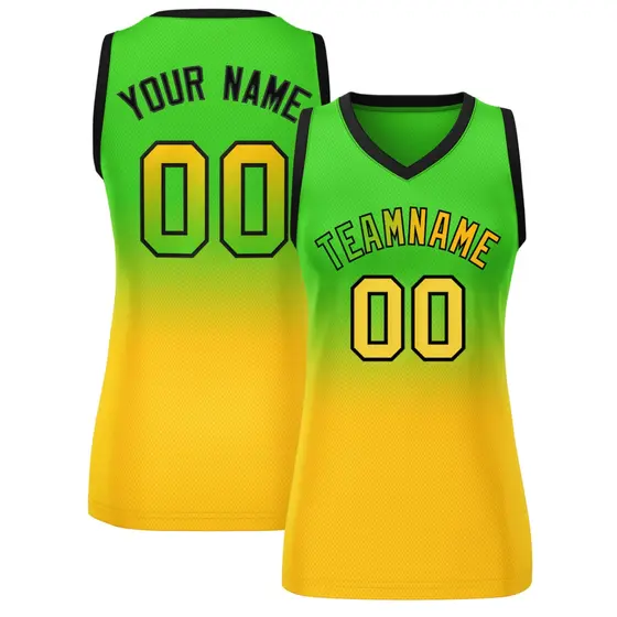 Women's Kelly Green Yellow Gradient Mesh Basketball Jersey