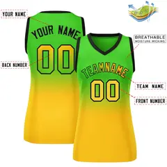 Women's Kelly Green Yellow Gradient Mesh Basketball Jersey 2