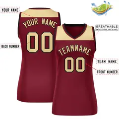 Women's Khaki Crimson Color Block Mesh Basketball Jersey 2