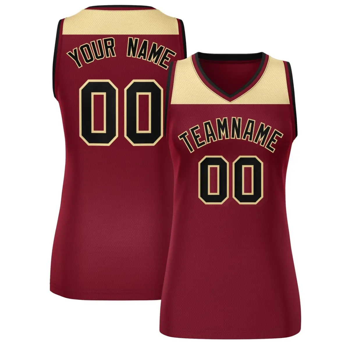 Women's Khaki Crimson Color Block Mesh Basketball Jersey