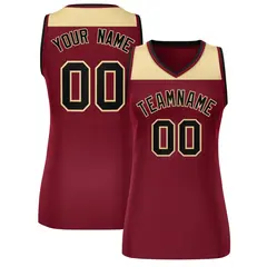Women's Khaki Crimson Color Block Mesh Basketball Jersey 1