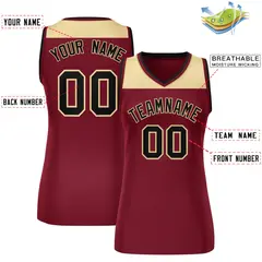 Women's Khaki Crimson Color Block Mesh Basketball Jersey 2
